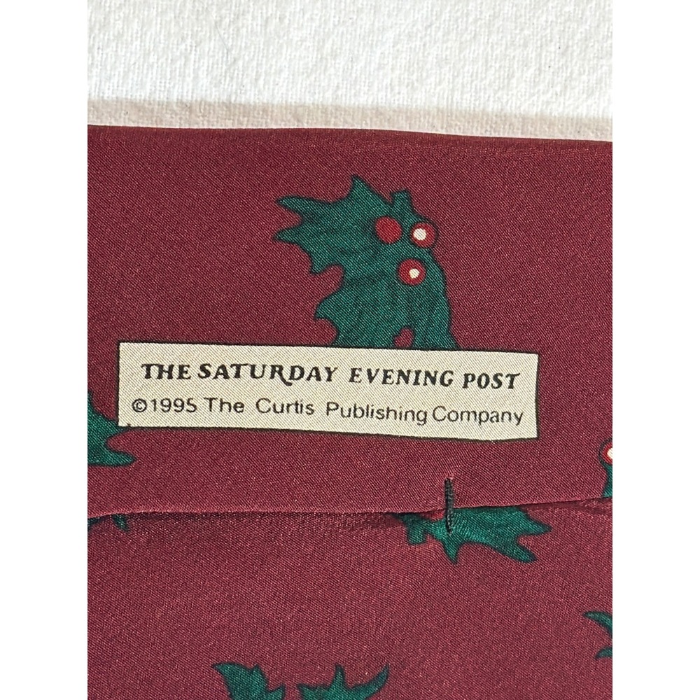 Norman Rockwell Mens Silk Tie God Bless Us Everyone Christmas Carol Burgundy 95 - Picture 3 of 7